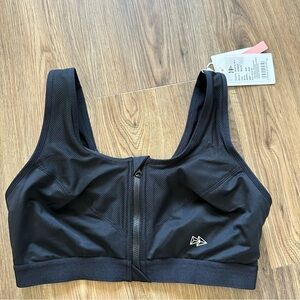 YVETTE Womens High Level Front Zip Sports Bra SU6015 Black US Size 40DD NEW